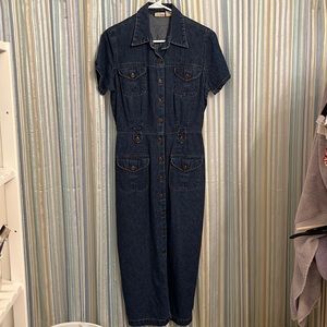 Womens short sleeve long denim dress